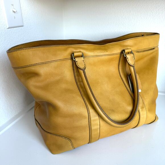 Coach Bleecker Legacy Weekend Tote Mustard Yellow Leather Large Shoulder Bag - Picture 1 of 10